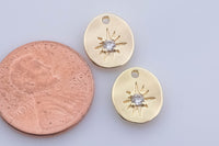2pc 18K Gold  Starburst CZ Pendant, Star Charm, North Star Charm, Celestial Sunburst Charm for Earring Necklace- 9x12mm
