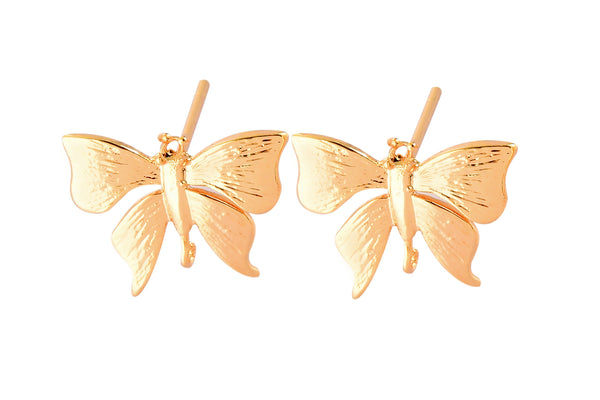 4pc 18kt Gold  Butterfly Stud with open hoop in back- 4 pcs per order- 12x13mm