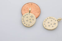 2pc 18k Gold  North Star Charm Cubic Zirconia Coin Pendant Pave CZ North Star Pendant Jewelry Making- 2 pcs per order- 14mm