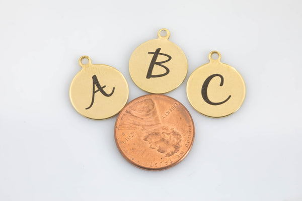 Bamboo Alphabet Initial- Letter Bamboo charms pendant - Real Gold Plating- 14mm