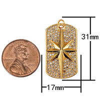 1pc 14k Gold  North Star Charm with Micro Pave Military tag CZ pendant Celestial Jewelry Necklace Component- 17x31mm