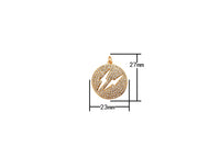 1 pc 18k Gold  Double Lightning Charm Pendant w/ Clear Micro Pave Cubic Stone Charm Thunder Charm Bolt Lightning Charm