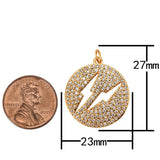 1 pc 18k Gold  Double Lightning Charm Pendant w/ Clear Micro Pave Cubic Stone Charm Thunder Charm Bolt Lightning Charm