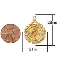 2pc 18k Gold  Snake Charm Gold medallion Coin Pendant, Round Disc Micro Pave Serpent Snake Jewelry for Necklace Component