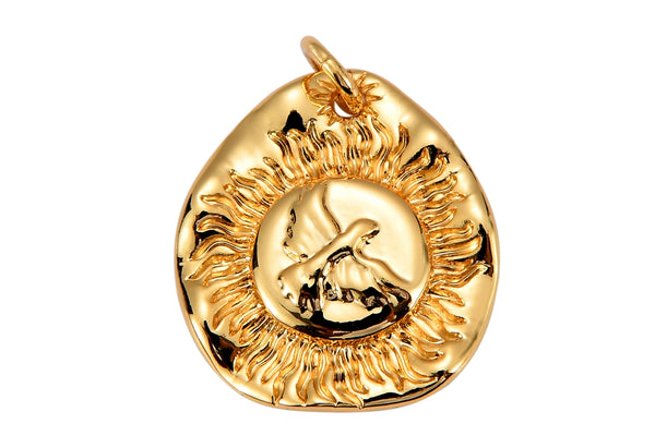18x20mm 2pc Rustic Coin Bird Sunbird Firebird 14k Gold  coin pendant, Medallion charms