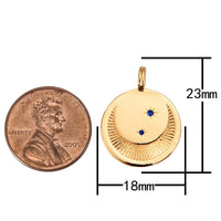 2 pcs Dainty Gold Moon and Star Medallion Pendant - 18k gold  Crescent Moon Round Disc Charm Necklace Pendant Blue CZ Cubic Zirconia