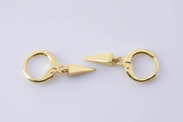 18kt Gold -Huggie Earring, Gold Spike Earring, Small Dangle Earring, Dangle Earring Charm- 12x25mm Huggies
