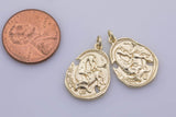 2pc Dainty 14k Gold  Bull Buffalo Fighting Bull Rustic Coin Charm Vintage Medallion for Bracelet Necklace Pendant Earring Findings