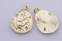 2pc Dainty 14k Gold  Bull Buffalo Fighting Bull Rustic Coin Charm Vintage Medallion for Bracelet Necklace Pendant Earring Findings