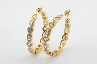 35mm 18kt Goldfilled  Big Hoop Earring with Geometric CZ Bezel Set- 1 pair per order