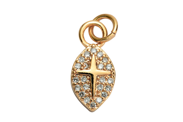 18K Gold Marquee Cross CZ Charm Gift for Jewelry Making- 6x14mm