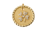 2 pcs 18k Gold Coin 4 leaf clover Charm Diamond CZ Drop Charm Cubic Luck Pendant Lucky Dainty Necklace -2 pcs per order- 20mm