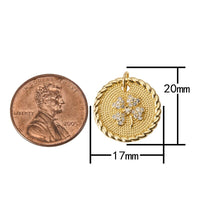 2 pcs 18k Gold Coin 4 leaf clover Charm Diamond CZ Drop Charm Cubic Luck Pendant Lucky Dainty Necklace -2 pcs per order- 20mm