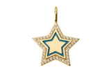 2 pcs 18k Gold  Enamel Star Diamond CZ Drop Charm Cubic Protector- Large bail- 5mm Dainty Necklace - 20mm- 2 pcs per order