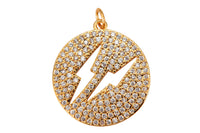 1 pc 18k Gold  Double Lightning Charm Pendant w/ Clear Micro Pave Cubic Stone Charm Thunder Charm Bolt Lightning Charm