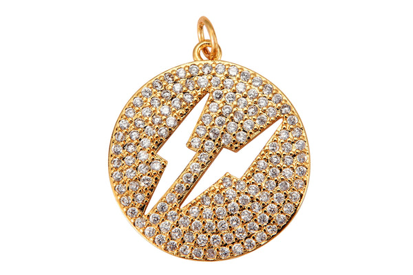 1 pc 18k Gold  Double Lightning Charm Pendant w/ Clear Micro Pave Cubic Stone Charm Thunder Charm Bolt Lightning Charm