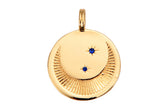2 pcs Dainty Gold Moon and Star Medallion Pendant - 18k gold  Crescent Moon Round Disc Charm Necklace Pendant Blue CZ Cubic Zirconia