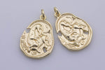 2pc Dainty 14k Gold  Bull Buffalo Fighting Bull Rustic Coin Charm Vintage Medallion for Bracelet Necklace Pendant Earring Findings