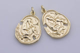 2pc Dainty 14k Gold  Bull Buffalo Fighting Bull Rustic Coin Charm Vintage Medallion for Bracelet Necklace Pendant Earring Findings