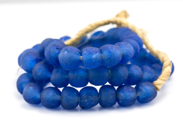 Recycled Glass Beads African Glass Beads - approx 14mm Sapphire Blue Beads - African Sea Glass - Made in Ghana