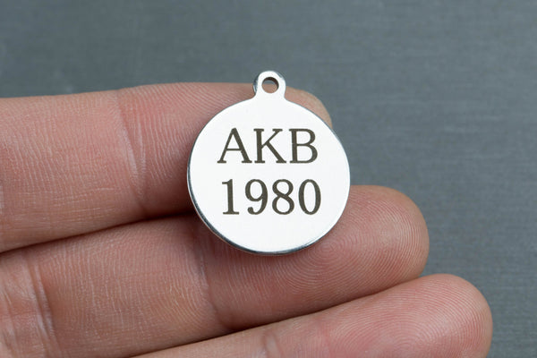 Custom Stainless Steel Charms - Your Sorority Here and Date Founded - Laser Engraved Silver Tone - Bulk Pricing- AKA 1908 Greek Charm
