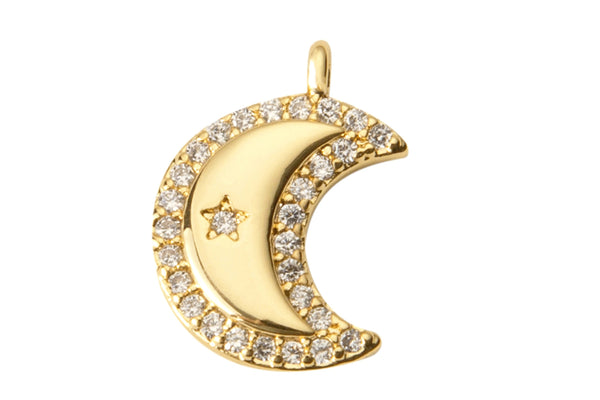2 pcs 18K Gold  Dainty Moon Star Celestial Charm with Micro Pave Cubic Zirconia CZ Stone for Necklace or Bracelet-7x16mm