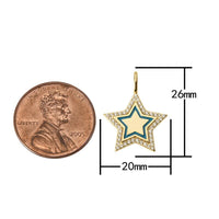 2 pcs 18k Gold  Enamel Star Diamond CZ Drop Charm Cubic Protector- Large bail- 5mm Dainty Necklace - 20mm- 2 pcs per order