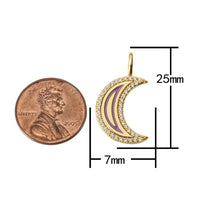 2 pcs 18k Gold  Enamel Moon Star Diamond CZ Drop Charm Cubic Protector- Large bail- 5mm Dainty Necklace - 20mm