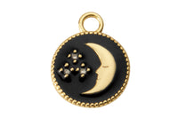 4 pcs 18K Gold  Dainty Moon Star Celestial Charm with Micro Pave Cz Black Enamel CZ Stone for Necklace or Bracelet- 11mm