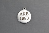 Custom Stainless Steel Charms - Your Sorority Here and Date Founded - Laser Engraved Silver Tone - Bulk Pricing- AKA 1908 Greek Charm