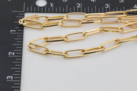 Chunky Paperclip Chain Necklace 8x21mm 18kt Gold Jumbo Link Paper Clip Chain 1 yard Lead, Nickel Free Unfinished Link Chain