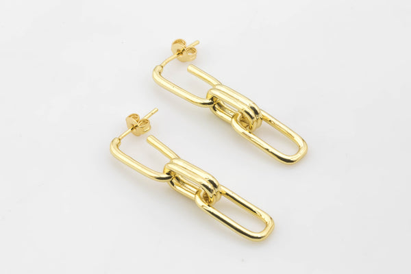 2 pcs 18k Gold Huggies Earrings with Loop, Chained Earrings, Dangle Earring Making Supply Findings- 8x40mm Huggies