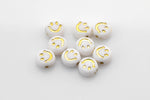 Gold Lettering White Smiley Face Emoji Beads, Name beads, Round Beads 7mm-20 pcs P13E63