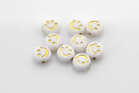 Gold Lettering White Smiley Face Emoji Beads, Name beads, Round Beads 7mm-20 pcs P13E63