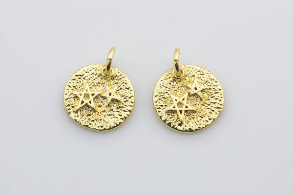 4 pcs 18k Gold  Dainty Star Coin  Pendant for Necklace - 11mm- 4 pieces per order