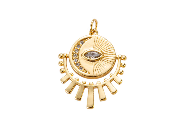 1pc 18k Gold  Coin Evil Eye Charm Diamond CZ Drop Charm Cubic Protector Pendant Tiny Lucky Dainty Necklace - 22x30mm
