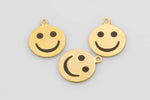 3 pcs 14k Gold Smile Face EMOJI Charm Necklace Charm - 14mm- 3 pcs per order