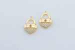 2pc 18k Gold Micro Pave Star lock Pendant , Heart PadLock Charms, Lock Necklace Earring Charms, CZ Pave- 10x15mm