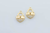 2pc 18k Gold Micro Pave Star lock Pendant , Heart PadLock Charms, Lock Necklace Earring Charms, CZ Pave- 10x15mm