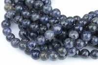 Natural Iolite Beads Full Strands-15.5 inches-  Nice Size Hole-Polished Plain  Round- 8mm, 10mm, 12mm- A quality AAA Quality  Smooth