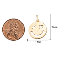 4pc 14k Gold Smile Face EMOJI Charm Necklace Charm - 14mm- 4 pcs per order P13E11 P13E12