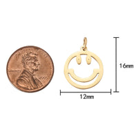 14k Gold Smile Face EMOJI Charm Necklace Charm - 13mm- 2 pcs per order P13E5