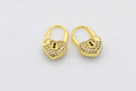 1 pair Dainty Huggie padlock Earrings, CZ Hoop Earrings, Gold Hoop PADLOCK Earrings, Pave gold lock earrings, Love Lock Jewelry- 10x18mm