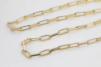 14K Gold Large Textured Paperclip Chain 8x18mm - 1 yard / 3 feet