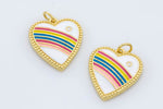 2 pcs Rainbow Heart Charms Enamel Retro 1980's Style Charm Vintage Heart Pendant 18x20mm