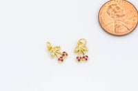 2 pcs Dainty Tiny 18k Gold  Fruits Charm CZ micro Pave Necklace Pendant Earring Bracelet Cherry Charm- 6x12mm