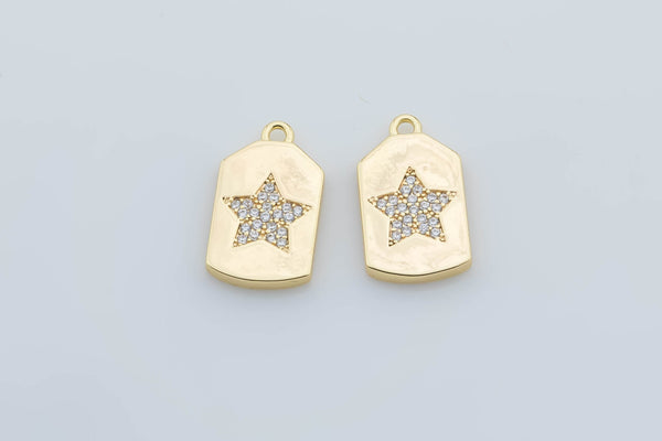 2pc 18k Gold  North Star Charm Cubic Zirconia Rectangle Pendant Pave CZ North Star Pendant Jewelry Making- 2 pcs per order- 10x18mm