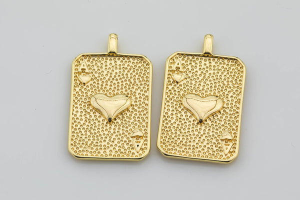 2pc 18k Gold  Playing Card- Ace of Spade Pendant Jewelry Making- 2 pcs per order- 16x21mm