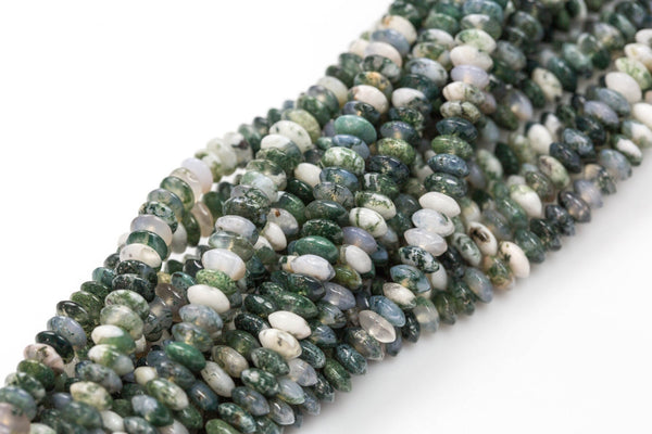 Natural Moss Agate, High Quality in   Saucer Roundel, 7mm  Smooth Gemstone Beads