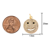 1pc 18k Gold Smiley Face EMOJI Charm Necklace Charm- Multi Colored CZ - 13mm- 1 pc per order P13E1